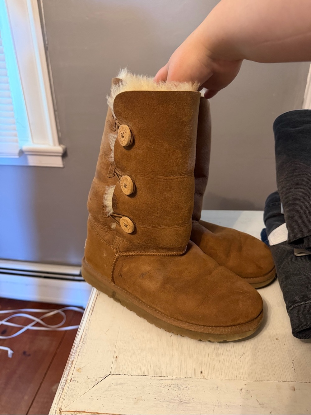 UGG Chestnut Tall Triple Button Sheepskin Boots - Picture 3 of 12